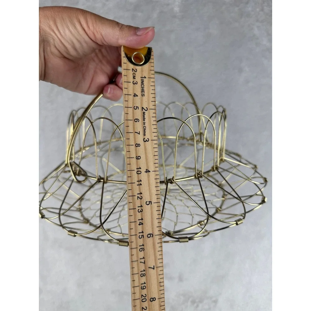 Vintage Gold‎ Collapsible Wire flower Fruit Bowl Egg Basket Mid Century Modern